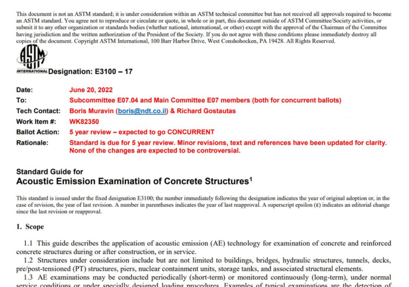 ASTM Acoustic Emission for concrete standard