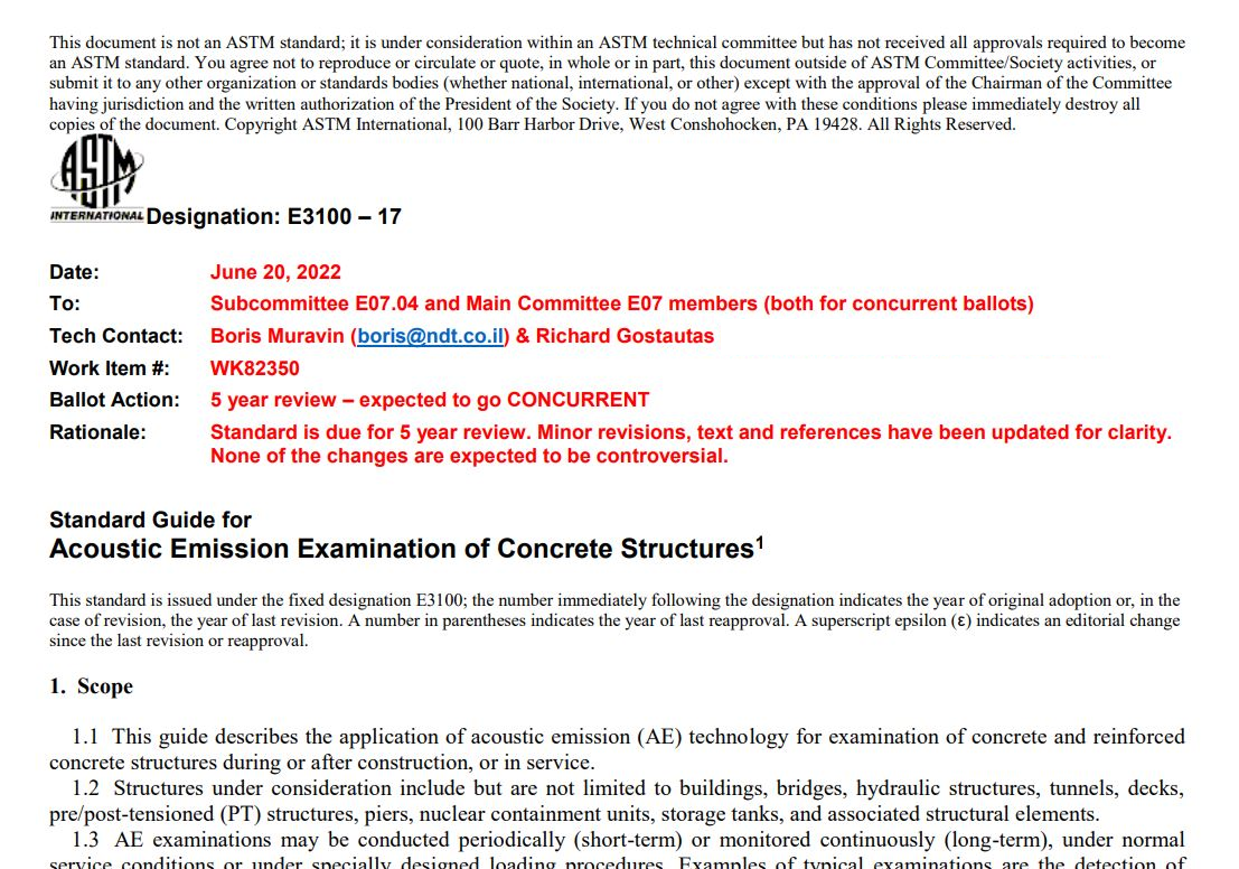 ASTM standard for Acoustic Emission of Concrete Structures Reapproved